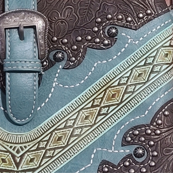 Montana West Blue and Brown Crossbody Bag with Southwestern Design - Picture 3 of 5